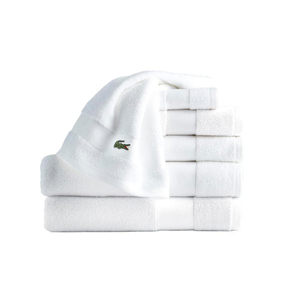 Lacoste Sport Stripe - Juego de toallas de algodón de lujo de 6 piezas, fabricadas con 100% algodón Supima suave, absorbente y de secado rápido, incluye 2 toallas de baño, 2 toallas de mano, 2 toallas - blanco