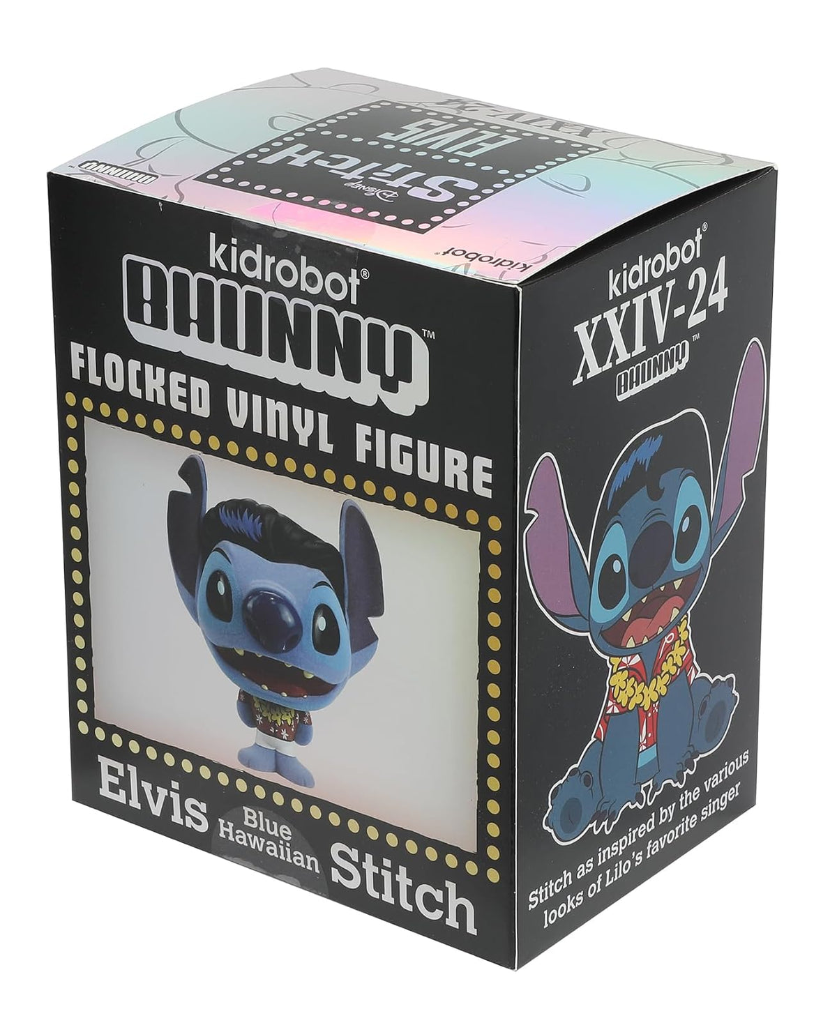 Kidrobot Colección Disney: Lilo and Stitch Blue Hawaiian Elvis Stitch Flocado 10 cm Bhunny Stylized PVC Figura