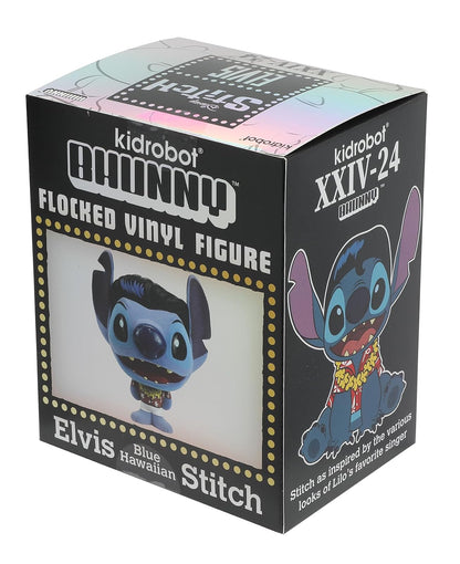 Kidrobot Colección Disney: Lilo and Stitch Blue Hawaiian Elvis Stitch Flocado 10 cm Bhunny Stylized PVC Figura