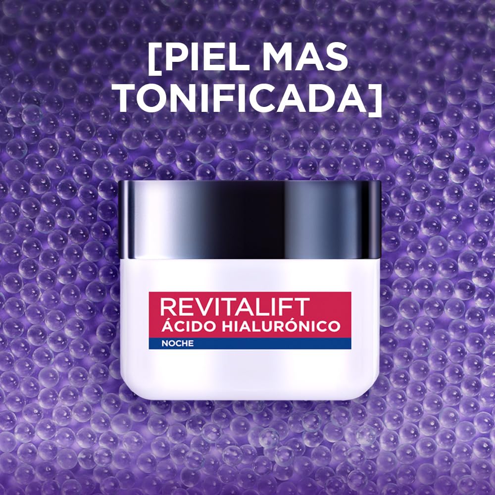 L'Oreal Paris Revitalift Ácido Hialurónico Crema de Noche Hidratante, Hidrata Intensamente y Rellena Líneas de Expresión, 50 ml