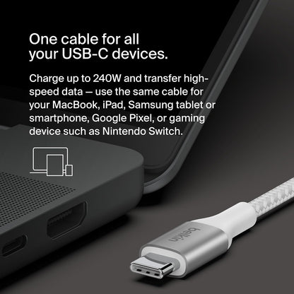 Belkin BoostCharge - Cable de alimentación USB-C a USB-C (1 M, 3.2 pies), cable de carga rápida con entrega de alimentación de 240 W, certificado USB-IF, compatible con MacBook Pro, Chromebook,