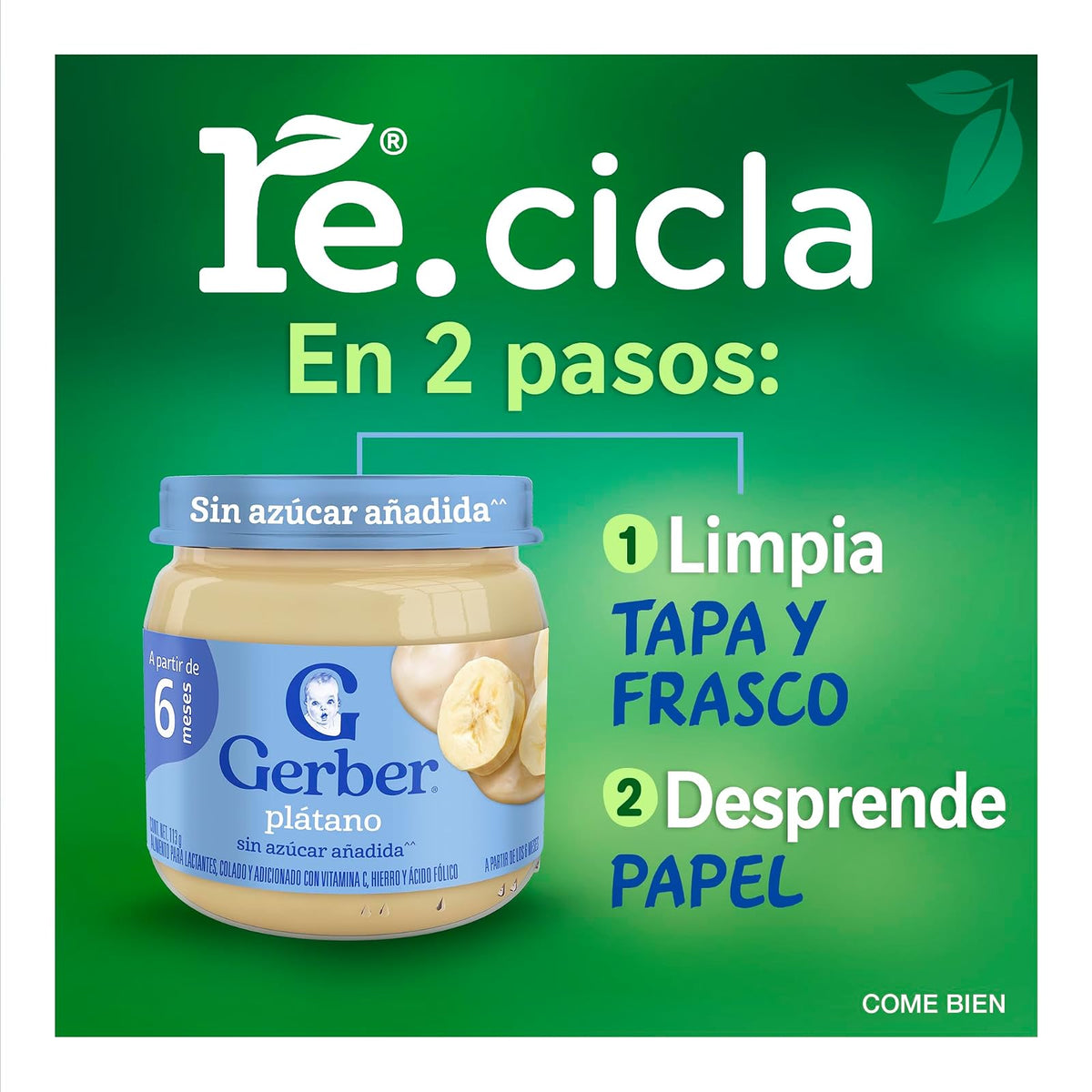 Nestlé Baby Me Papilla GERBER Cosecha Natural Etapa 2 Platano 113 g, Paquete de 24