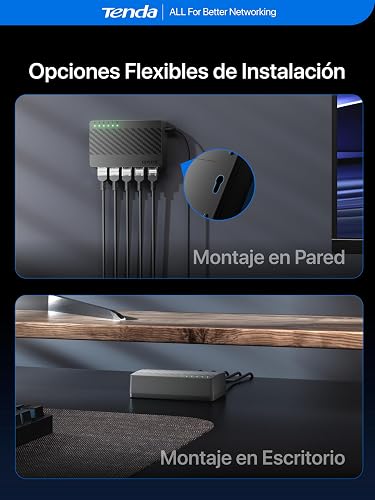 Tenda SG105 Switch Ethernet Gigabit 5 Puertos Splitter Plug & Play | Switch de red no administrable con LED. Silencioso, compacto, montaje en pared/escritorio. Para cable, Router, PC, NAS.