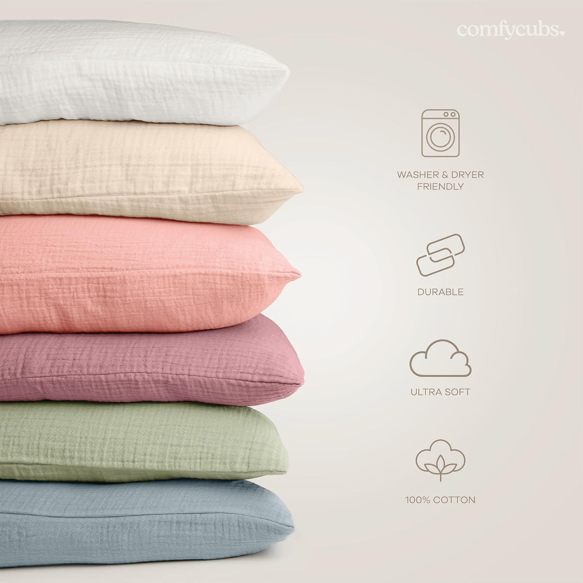 Comfy Cubs Toddler Pillow with Muslin Pillowcase, 13 x 18 in - Travel and Sleep Support for Kids - Lightweight, Microfiber Fill - Soft and Cozy Small Pillow for Toddlers - Mauve