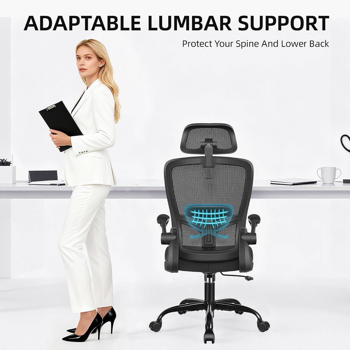 FelixKing - Silla ergonómica de Oficina, reposacabezas con Soporte Lumbar Ajustable, Silla giratoria para Oficina en casa con Respaldo Alto y reposabrazos, Silla de Juegos de Altura Ajustable (Negro)