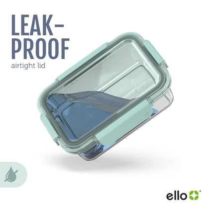 Ello Color Lock 3.4 tazas 10 unidades, paquete de 5 recipientes de vidrio para preparar comidas a prueba de fugas con tapas de plástico herméticas sin BPA, apto para lavaplatos, microondas y