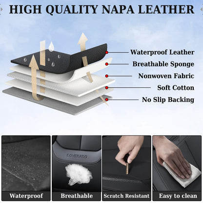 Coverado 8805PU Juego Completo de Fundas de Asiento de Automóvil de Piel Nappa Impermeable Delantero y Trasero, Negro
