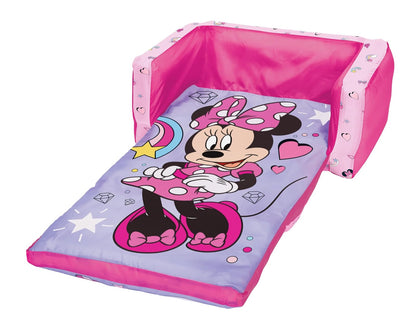 Minnie Mouse - Sofá cama inflable para niños, 2 en 1 con apertura abatible para tumbona y colchoneta para siesta, más de 4 pies de largo, funda extraíble, uso en interiores y exteriores, edades de 2 a