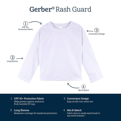 Gerber Playera de natación de Manga Larga UPF 50+ para niños pequeños Camisa de protección de Sarpullido para Unisex bebé