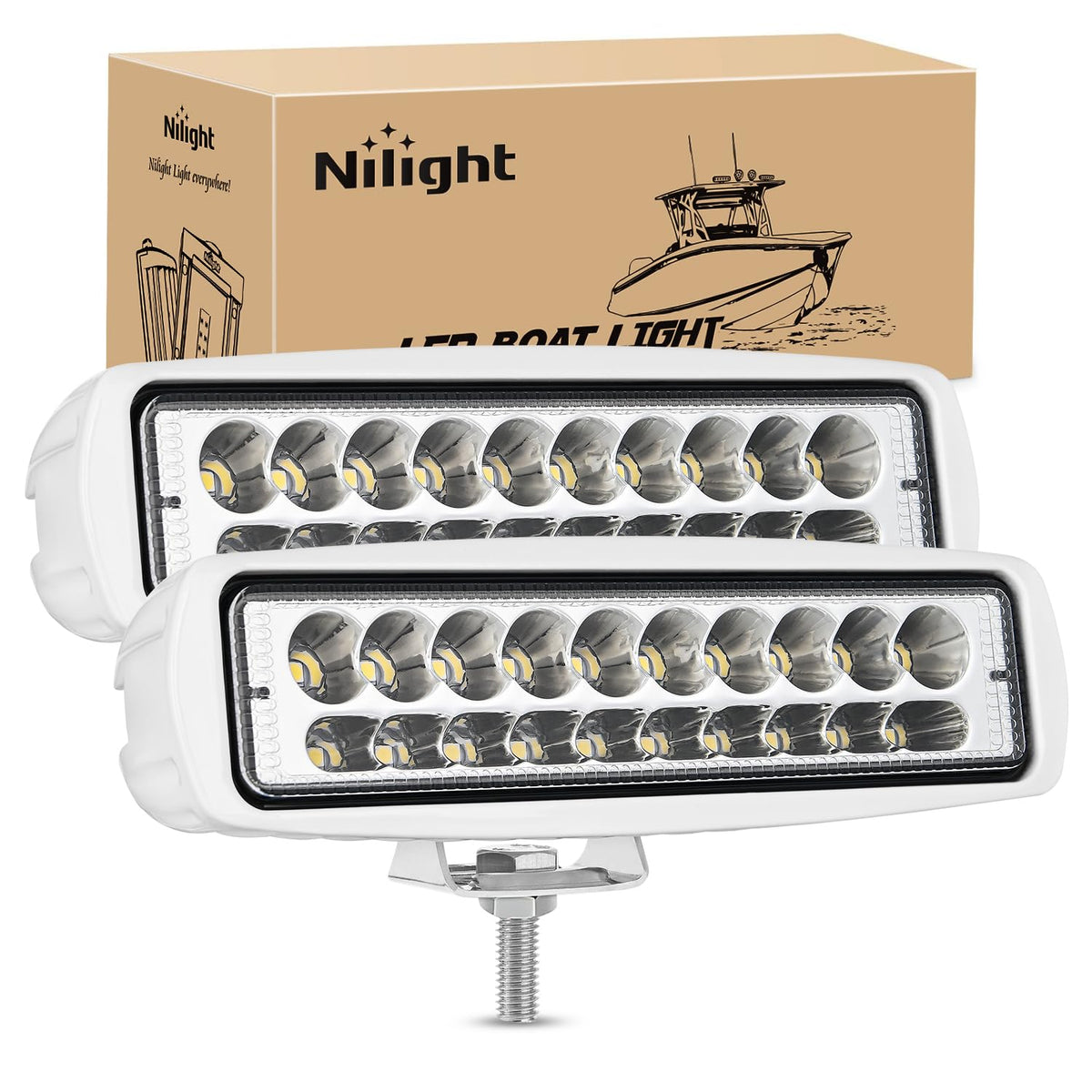 Nilight Marine - Luces LED de navegación para 2 unidades, 60 W, luz blanca de punto ponton, cubierta de barco, iluminación para pesca nocturna, popa, yate, kayak, puerto, velero, camiones, tractores