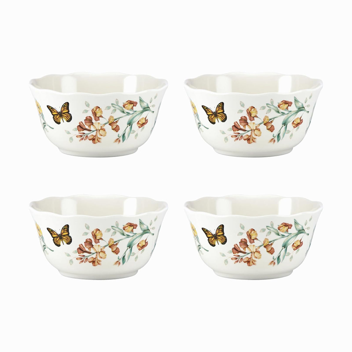 Lenox Butterfly Meadow - Juego de 4 platos de melamina, blanco - Cuencos multiusos, juego de 4