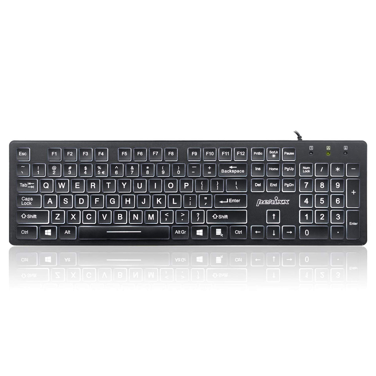 Perixx PERIBOARD-317 Teclado USB retroiluminado con Cable, Letra de impresión Grande con LED Blanco Iluminado, diseño inglés de EE. UU., Negro