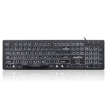 Perixx PERIBOARD-317 Teclado USB retroiluminado con Cable, Letra de impresión Grande con LED Blanco Iluminado, diseño inglés de EE. UU., Negro