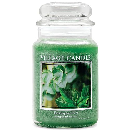 Village Candle Vela aromática en tarro grande de cristal con aroma de menta de eucalipto, 22 onzas, verde