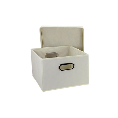Household Essentials Cajas de Almacenamiento con Tapas y Asas, de Tela, Natural, 1