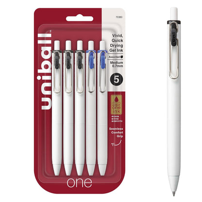 uni-ball One Bolígrafos de Gel Retráctiles Micro Punta 0.5 mm - Medium (3 - 1 Count (Pack of 5) - Negro - Azul