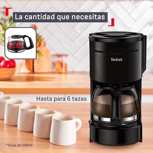 T-fal Cafetera de Filtro Heliera Petit Negra CM3218MX | Capacidad 6 tazas, sistema antigoteo, filtro permanente lavable