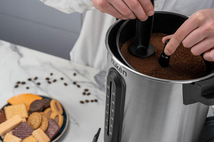 Urna de Café MasterChef by Hukën, capacidad 45 Tazas Acero Inoxidable con Ventanilla Indicadora de Nivel de Agua, 1000W de Potencia para Rápido Calentamiento, modelo MK-UCM-45