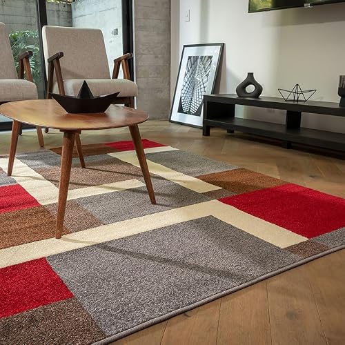 Livingreen Tapete para Sala de la colección Tenerife Color Gris/Rojo Perfecto para Sala, Comedor o recámara con Tejido Mediano y Medidas de 160 x 225 cm (Gris/Rojo)