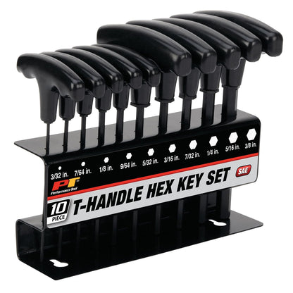 Wilmar Performance Tool W80276 Juego de estrella con mango en T, 10 piezas | Juego de conductores de automóviles hecho de aleación de acero. Cómodo agarre de plástico. Incluye bandeja de almacenamiento - SAE T-Handle Hex Key Set, 10-Piece