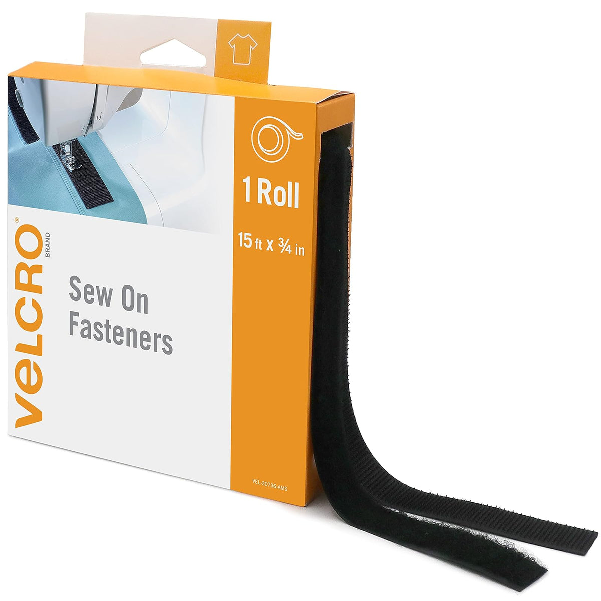 Velcro Brand Cinta de tela para coser botones o cremalleras, alteraciones y dobladillo, paquete a granel de 15 pies, color negro - Negro