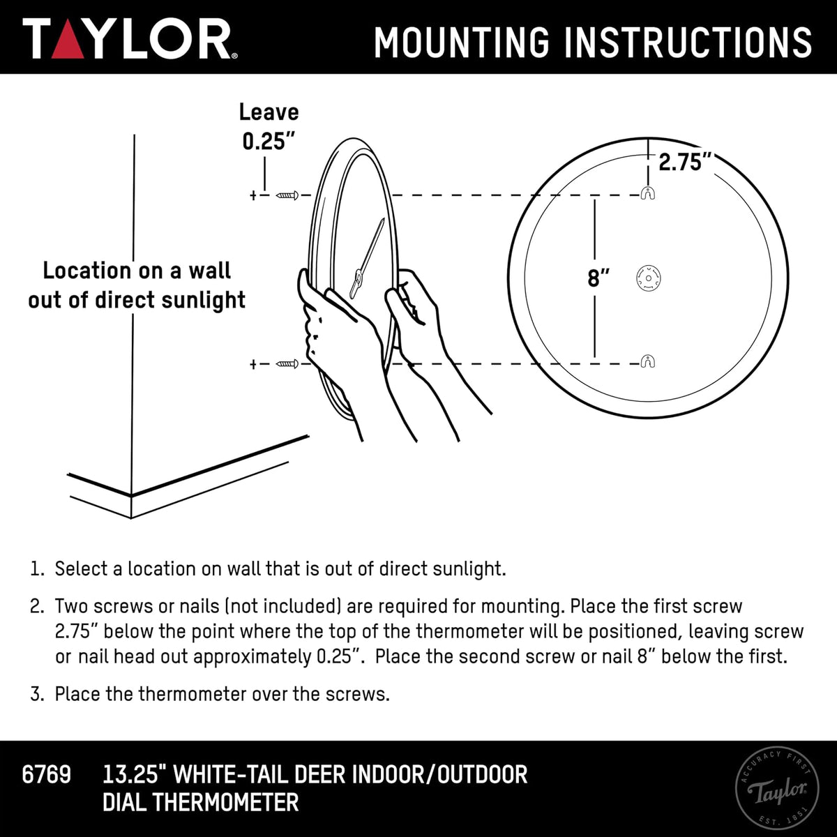 Taylor White Tail Deer Termómetro grande para interiores y exteriores, termómetro inalámbrico con números grandes fáciles de leer para patio, piscina, jardín o cochera, y áreas interiores, 13.3