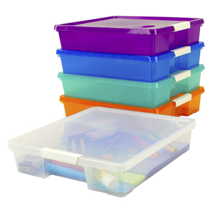 Storex Classroom Craft Project Box – Organizador de plástico apilable para papel de álbum de recortes de 12 x 12 pulgadas, varios colores de vapor, paquete de 5 (63202C05C)