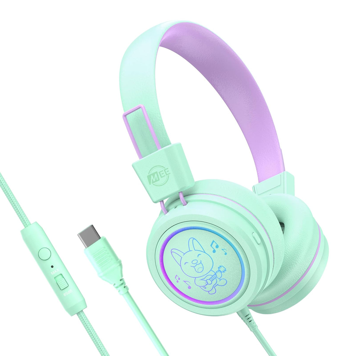 MEE audio KidJamz KJ55 Audífonos USB-C para Niños con Limitador de Volumen - Menta - Regular - Cableado USB-C