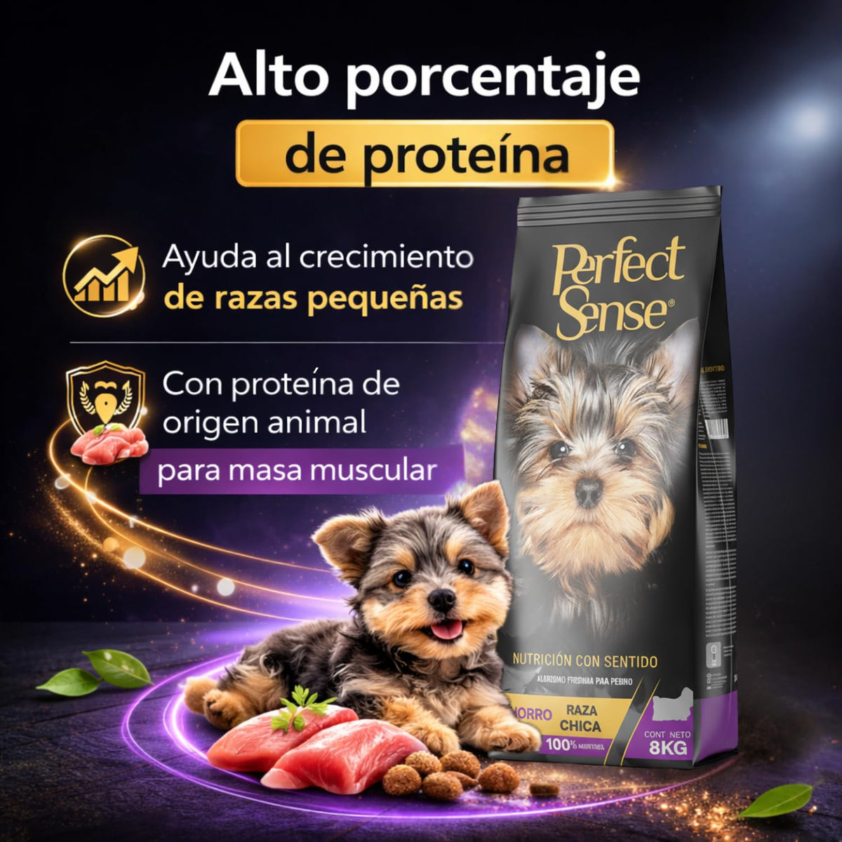 Perfect Sense Alimento Premium para Cachorros de Raza Pequeña 8 kg | Proteína de Origen Animal | Ingredientes Naturales | con Omega 3, Vitaminas y Prebióticos