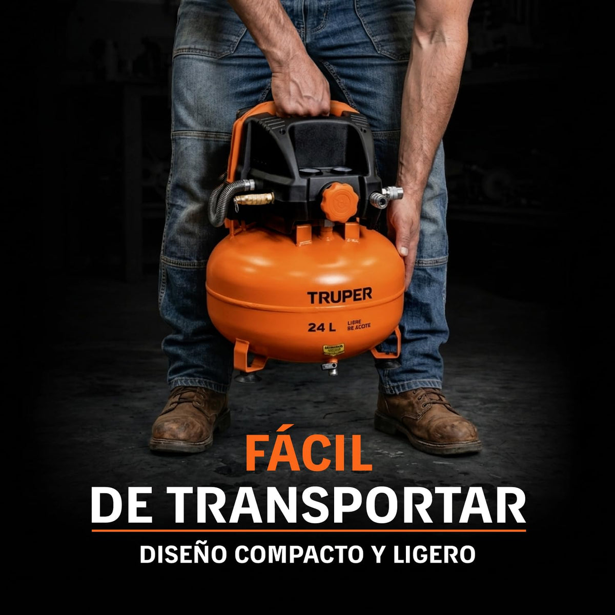 Truper COMP-KIT24S, Kit compresor libre de aceite 24 L, 2-2/3 HP con pistola y manguera