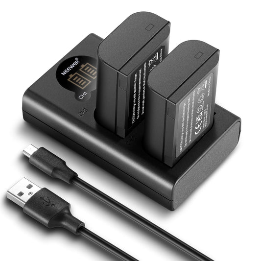 NEEWER Juego de Batería y Cargador Repuesto para DMW-BLK22, Compatible con Panasonic Lumix DC-S5 GH5 II S5II GH6 S5 IIX S9, Paquete de 2 Baterías 2400 mAh y Cargador USB Doble Canal Tipo C