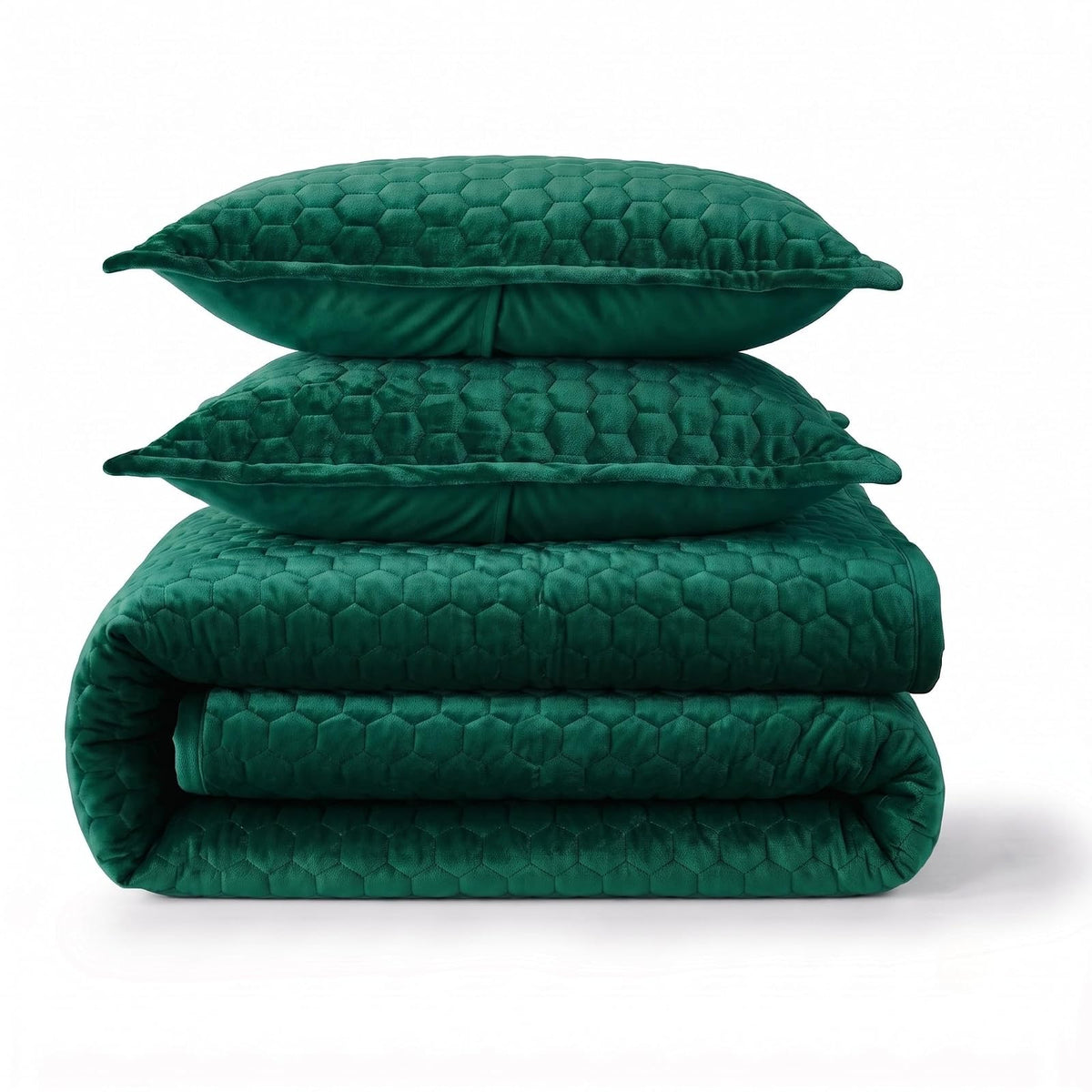 Tribeca Living - Juego de edredón de Terciopelo para Cama de 3 Piezas Lugano con Punto de Panal, Terciopelo súper Suave de 260 g/m², edredón de Gran tamaño y Dos Fundas de Almohada, Color Verde