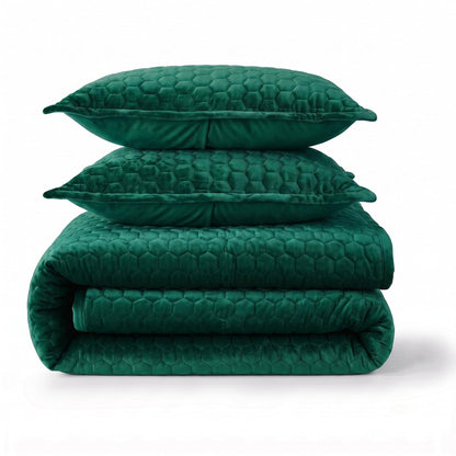 Tribeca Living - Juego de edredón de Terciopelo para Cama de 3 Piezas Lugano con Punto de Panal, Terciopelo súper Suave de 260 g/m², edredón de Gran tamaño y Dos Fundas de Almohada, Color Verde