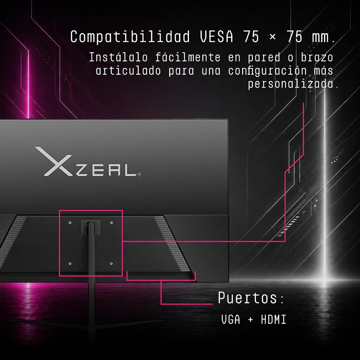 Xzeal Monitor 21.5" XST 580-1 Panel Plano VA HD 100Hz 5ms 1xVGA + 1xHDMI + 1xDC + Vesa 75x75mm Negro