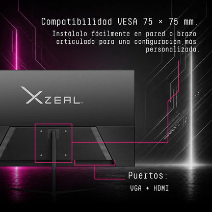 Xzeal Monitor 21.5" XST 580-1 Panel Plano VA HD 100Hz 5ms 1xVGA + 1xHDMI + 1xDC + Vesa 75x75mm Negro