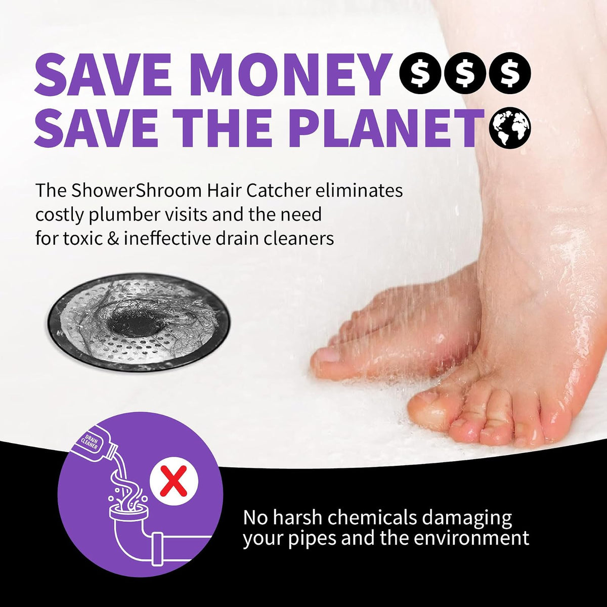 ShowerShroom SHSULT755 - Protector de Drenaje ultrarrevolucionario para Ducha, sin tamaño, Acero Inoxidable