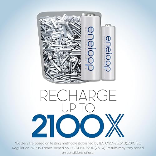 Panasonic - Cargador avanzado de baterías individuales con pilas recargables AA Eneloop, nuevas baterías recargables de 2100 ciclos, paquete de 4, blanco