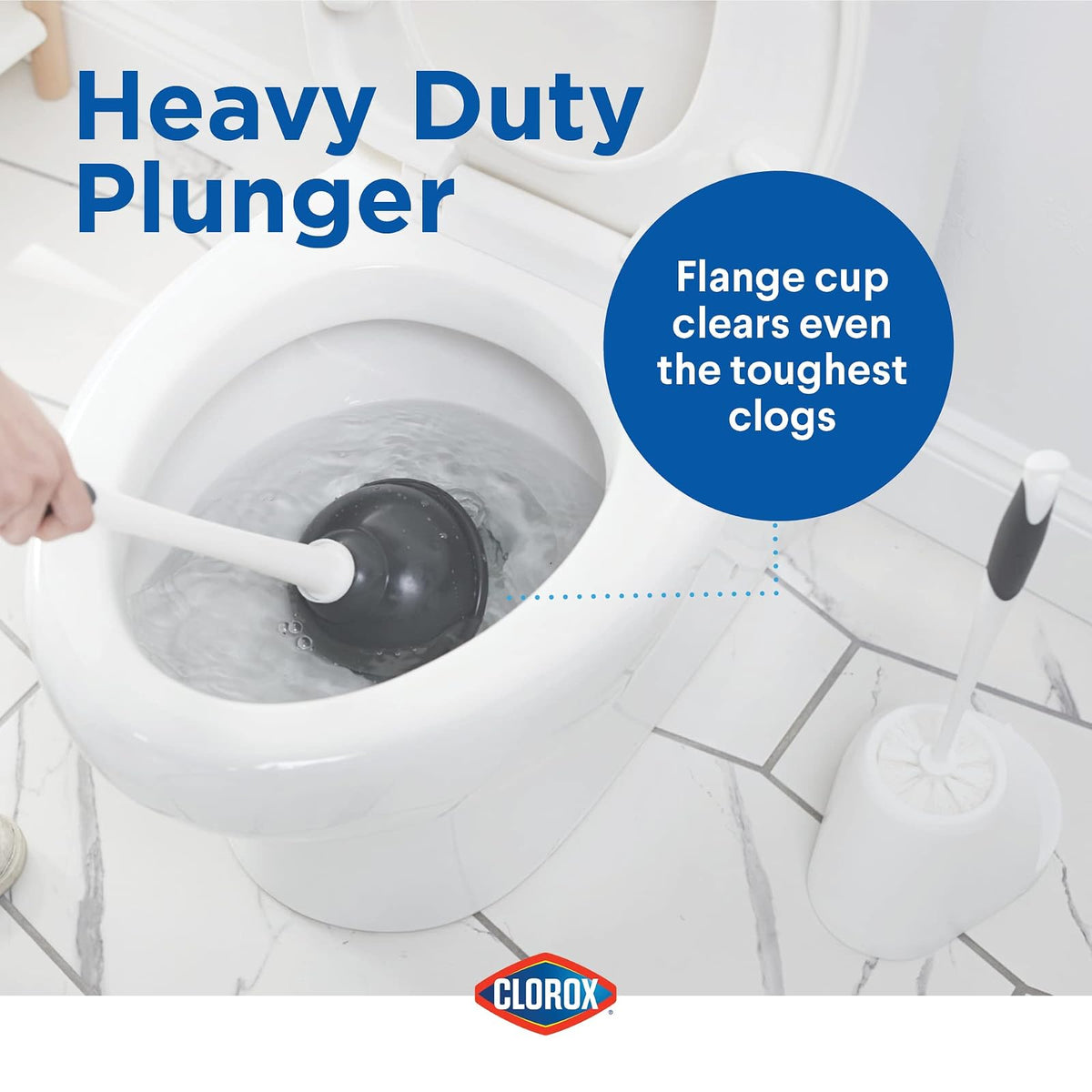 Clorox - Juego de 2 cepillos de inodoro y émbolo con organizador de almacenamiento, émbolo de inodoro para baño, organizador y almacenamiento, accesorios de baño, desatascador de inodoro, cepillo para