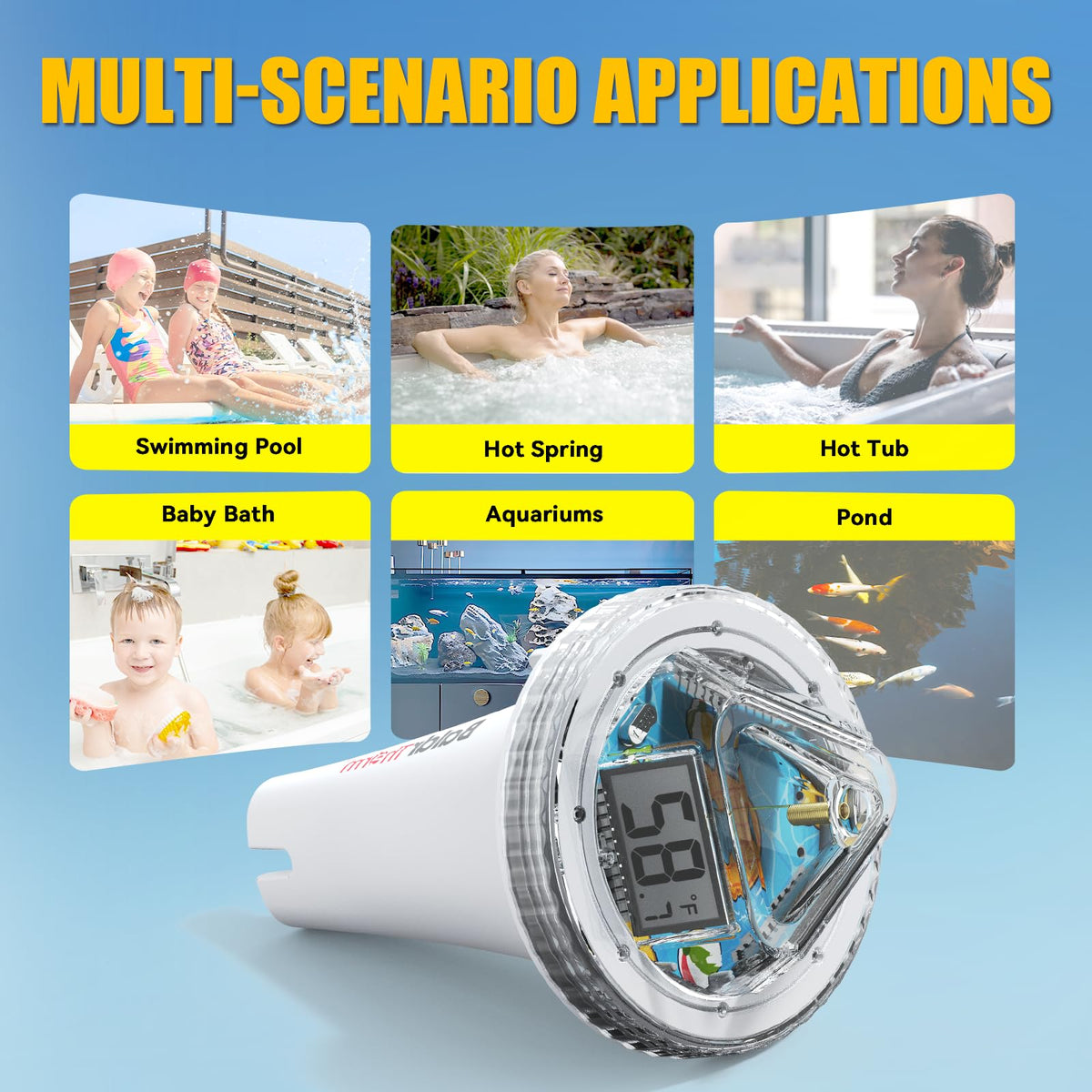 Termómetro digital de piscina flotante fácil de leer, termómetro de agua de gran tamaño para inmersión en frío, termómetro de temperatura del agua para tina de hidromasaje, baño de hielo, piscina, spa