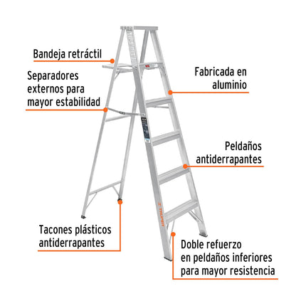 Truper ESTA-35, Escalera de tijera, aluminio, tipo lll, 5 escalones