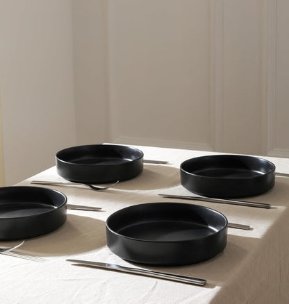Stone Lain Celina - Juego de cuencos de gres de 4 piezas para cocina, cerámica para ramen, frutas, cereales, cena, apto para microondas y lavaplatos, color negro