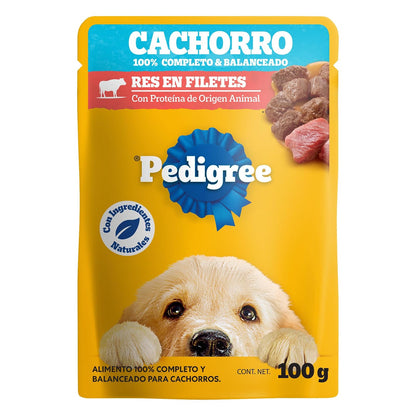 Pedigree - Sobres para Perro Cachorro, Res En Filetes, Nutrición para tu Mascota, Proteínas y Fibras, 24 Sobres