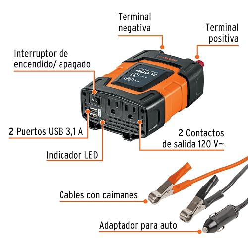 TRUPER Inversor de Corriente 400 W con Adaptador de Caimán, Naranja, INCO-400