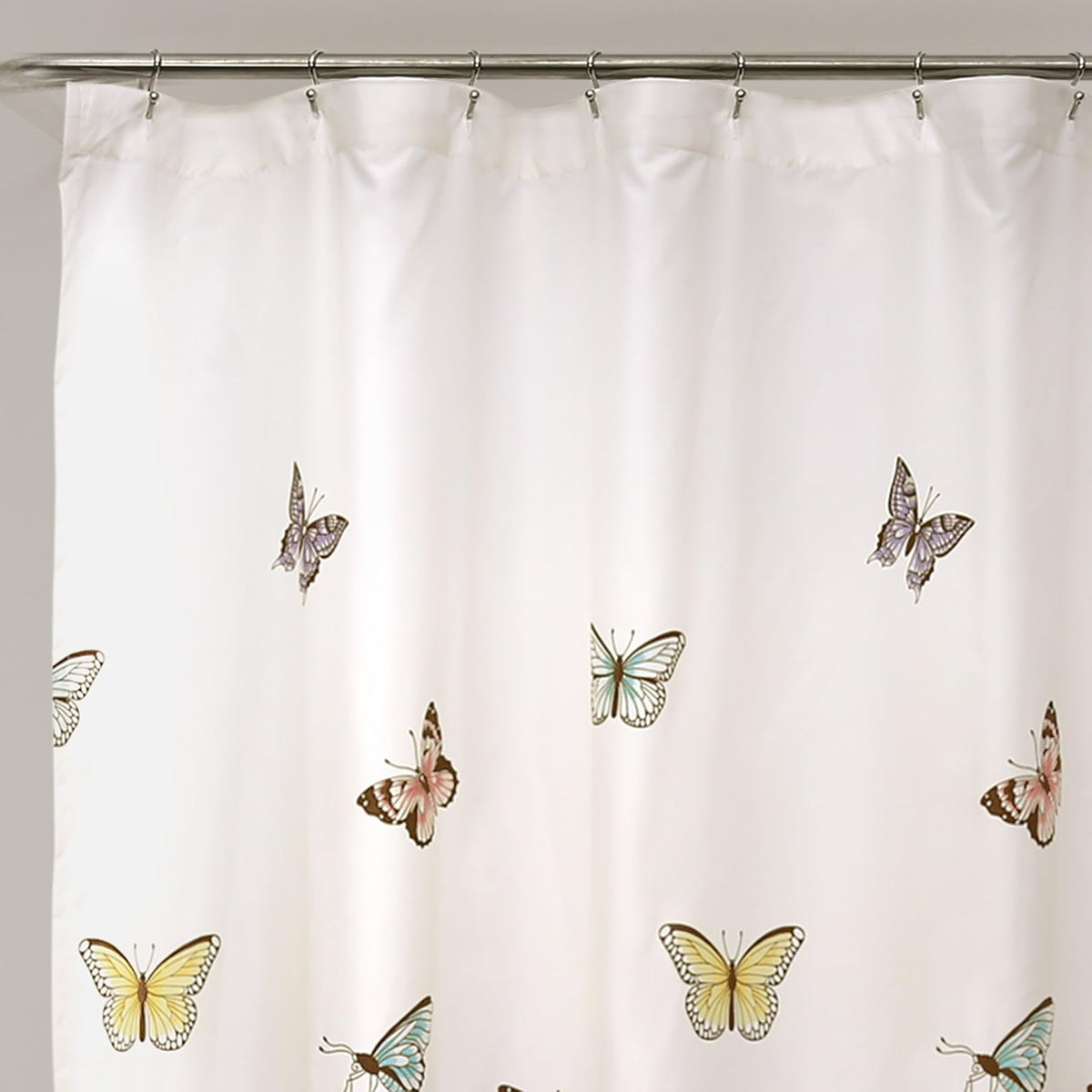 Lush Decor - Cortina de Ducha de Mariposas con Vuelo, decoración de baño de Tela con Estampado de Volantes, 72 x 72 Pulgadas, Color Rosa