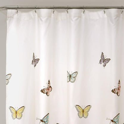 Lush Decor - Cortina de Ducha de Mariposas con Vuelo, decoración de baño de Tela con Estampado de Volantes, 72 x 72 Pulgadas, Color Rosa