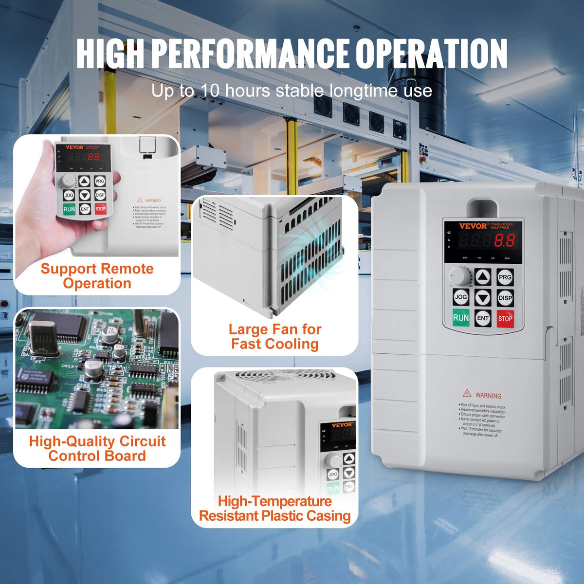 VEVOR Variador de Frecuencia 7,5 kW, Convertidor de Frecuencia 10 HP 34 A 0-400 Hz VFD con Entrada Monofásica, Salida Trifásica, Control de Velocidad, Enfriamiento Rápido, para Motores de Máquinas