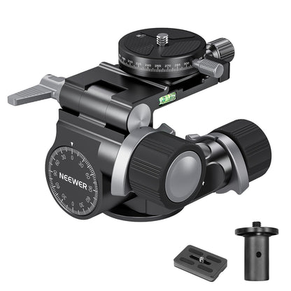 NEEWER Cabezal Trípode con Engranaje Bidireccional Microajuste Milimétrico Pan Tilt Head Aleación Aluminio, 360° Placa Panorámica Arca QR Compatible con Sony Canon Nikon DSLR, Carga Máx 13.2lb, TH14