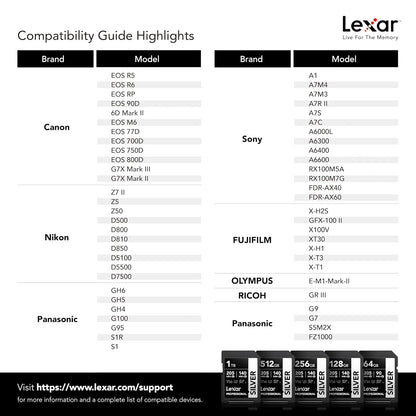 Lexar Tarjeta SD Profesional de 256 GB, UHS-I, C10, U3, V30, 4K, Tarjeta de Memoria SDXC de hasta 205/140 MB/s, para fotógrafo, videógrafo, Entusiasta (LSDSILV256G-BNNNU)