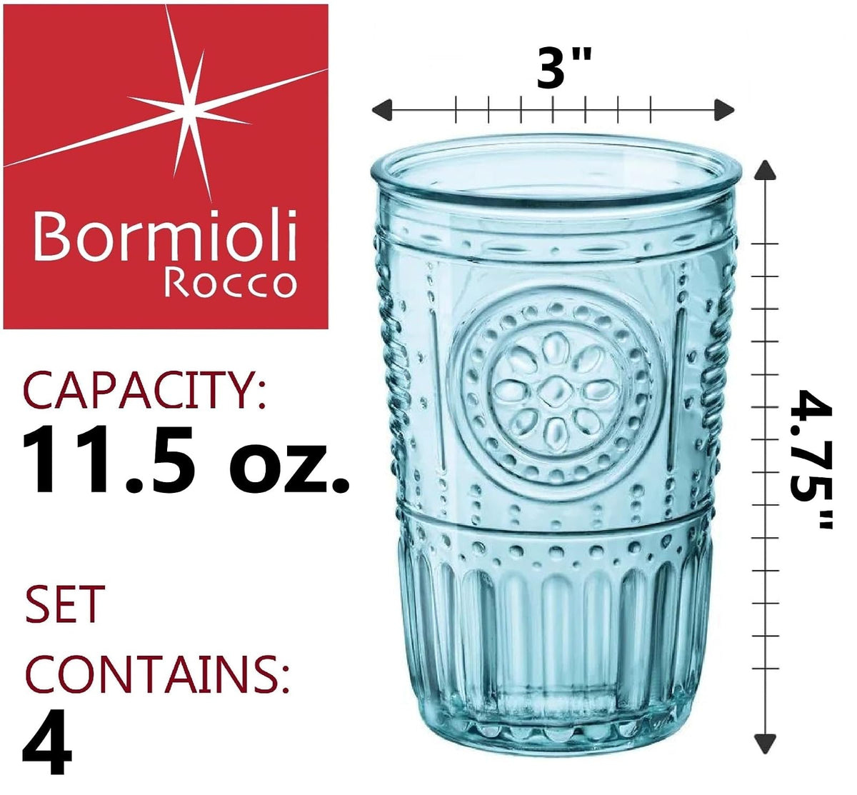 Bormioli Rocco - Vaso romántico (10¼ oz, 4 unidades), color azul claro