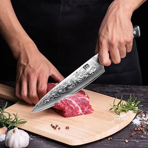 SHAN ZU Cuchillo de Cocina, 20cm Cuchillo Chef Japones Acero 67 Capas, Mango Material G10, Cuchillo Cocinero Profesional para Cortar Verdura, Fruta, Carne - PRO Series